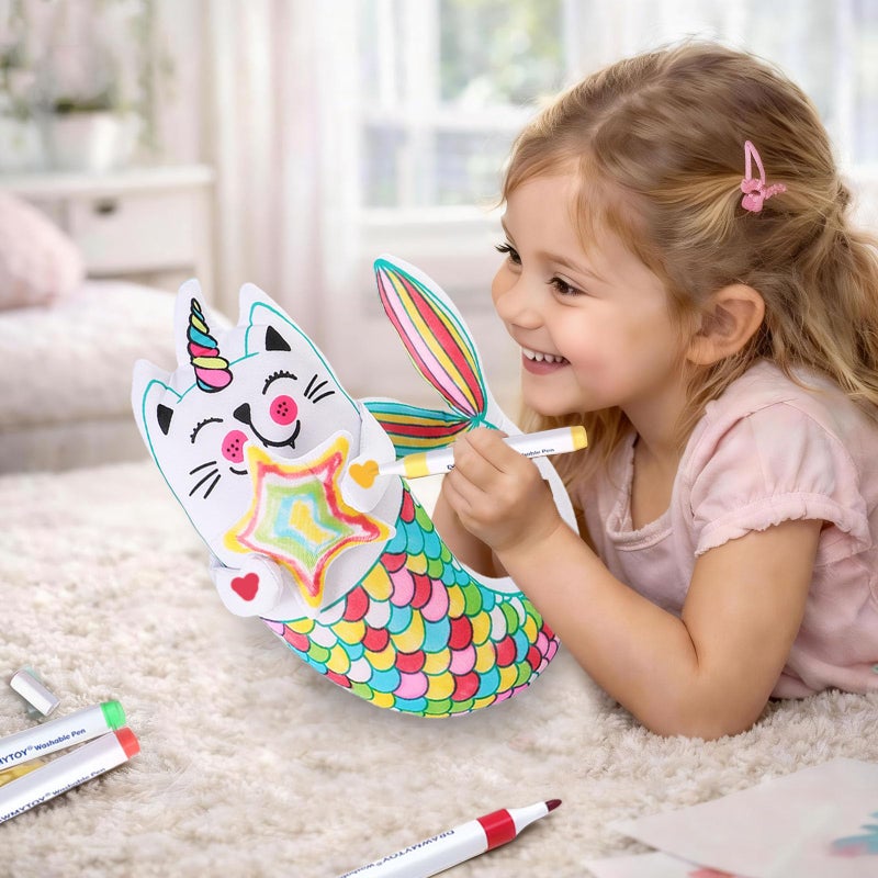 DRAWMYTOY DIY Coloring Plush Toy with Washable Markers Scribble Pets Stuffed Animal Doodle Dolls Art Toy for Boys and Girls Ages 38 Birthday Gift Fish Cat - Image 3