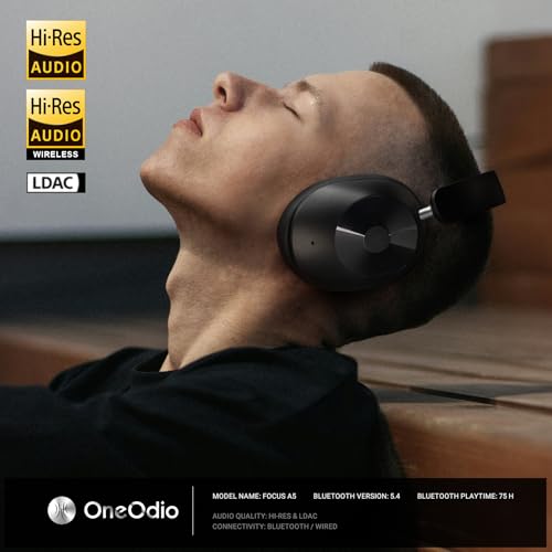 OneOdio Focus A5 Wireless Over-Ear Headphones, Hybrid Active Noise Cancelling, 75H Playtime, Hi-Res LDAC Wireless Audio, Bluetooth 5.4, Built-in Mic for Clear Calls, Low Latency Game Mode - Image 2