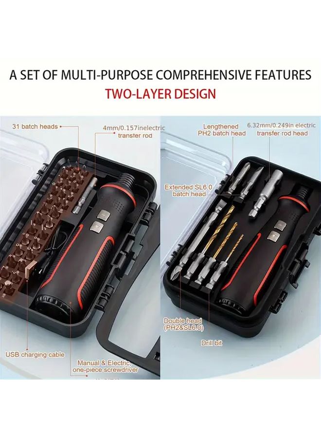 41pcs S2 Alloy Steel Hardness Bits Set With 2000mAh Battery Black And Red - Image 2