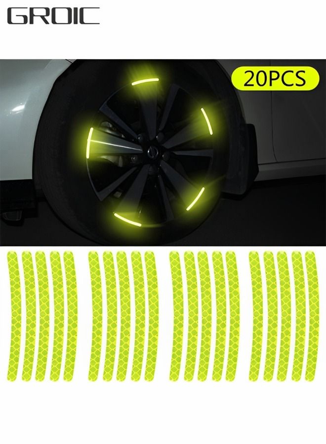 GROIC 20PCS Reflective Car Wheel Decorative Stripe Stickers, Personalized Car Wheel Modified Wheel Decals Universal Night Safety Warning Car Stickers - Image 1