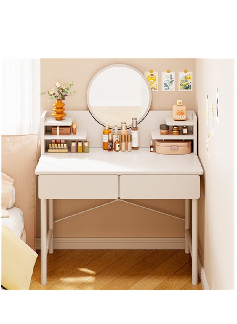 Generic Vanity Desk, Makeup Dressing Table Vanity Bench with Adjustable Lighted LED Mirror, Multifunctional Dresser Makeup Storage Cabinet with 2 Drawers for Women and Girls, White 80cm  - Image 1
