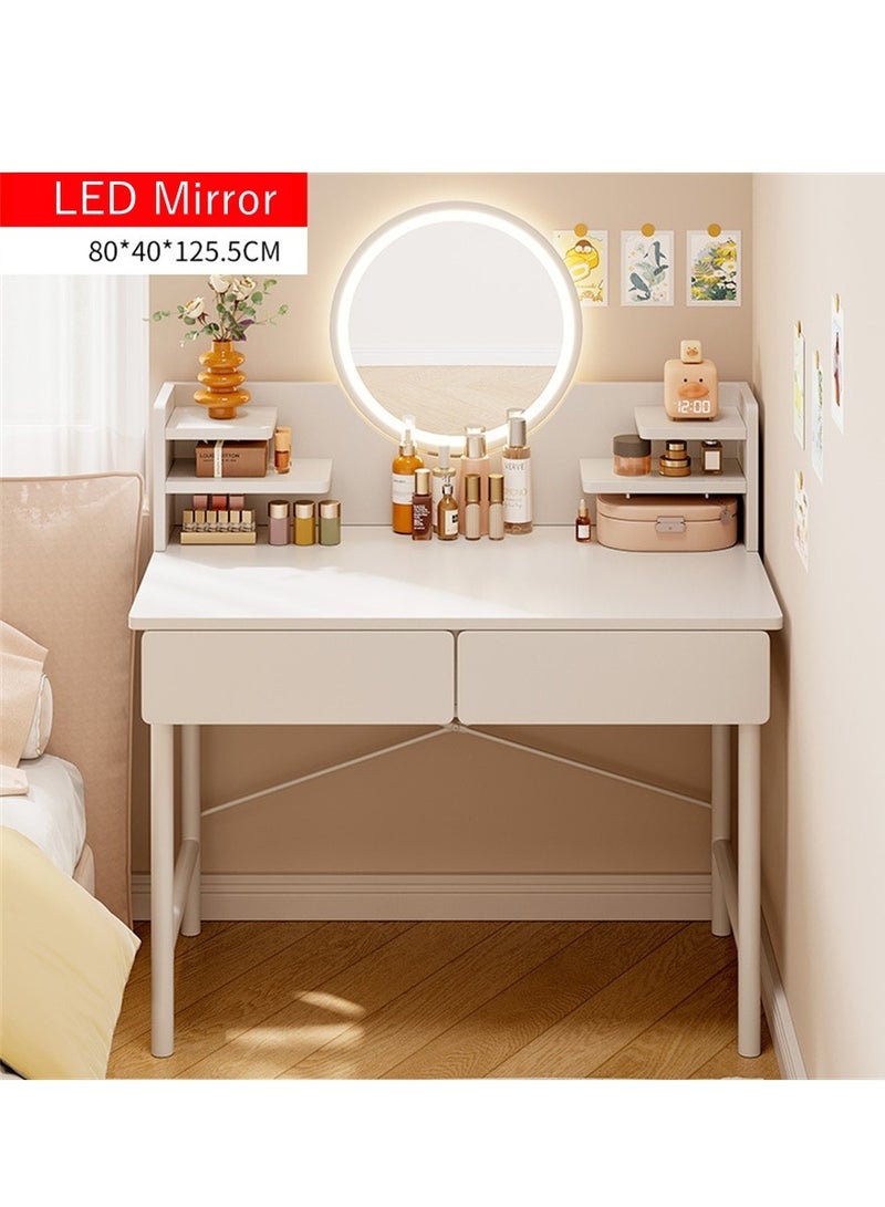 Generic Vanity Desk, Makeup Dressing Table Vanity Bench with Adjustable Lighted LED Mirror, Multifunctional Dresser Makeup Storage Cabinet with 2 Drawers for Women and Girls, White 80cm  - Image 2