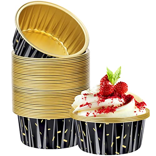 EUSOAR Disposable Baking Cups Foil 50pcs 5oz Dessert Cups Aluminum Baking Cupcake Liners Meteor Shower Black Disposable Ramekins Creme Brulee Cups Mini Pudding Pie Pans for Parties Catering