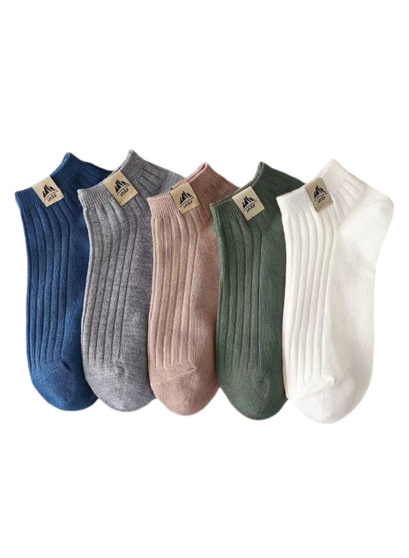 Human Method 5 pairs of socks, unisex, simple, men's and women's sports boat socks, fashionable, versatile, comfortable, breathable, sweat-absorbing, casual socks, short socks, deodorizing, ins, trendy, shallow mouth - soft and durable, suitable for daily wear (5 pairs, multi-color) - Image 1