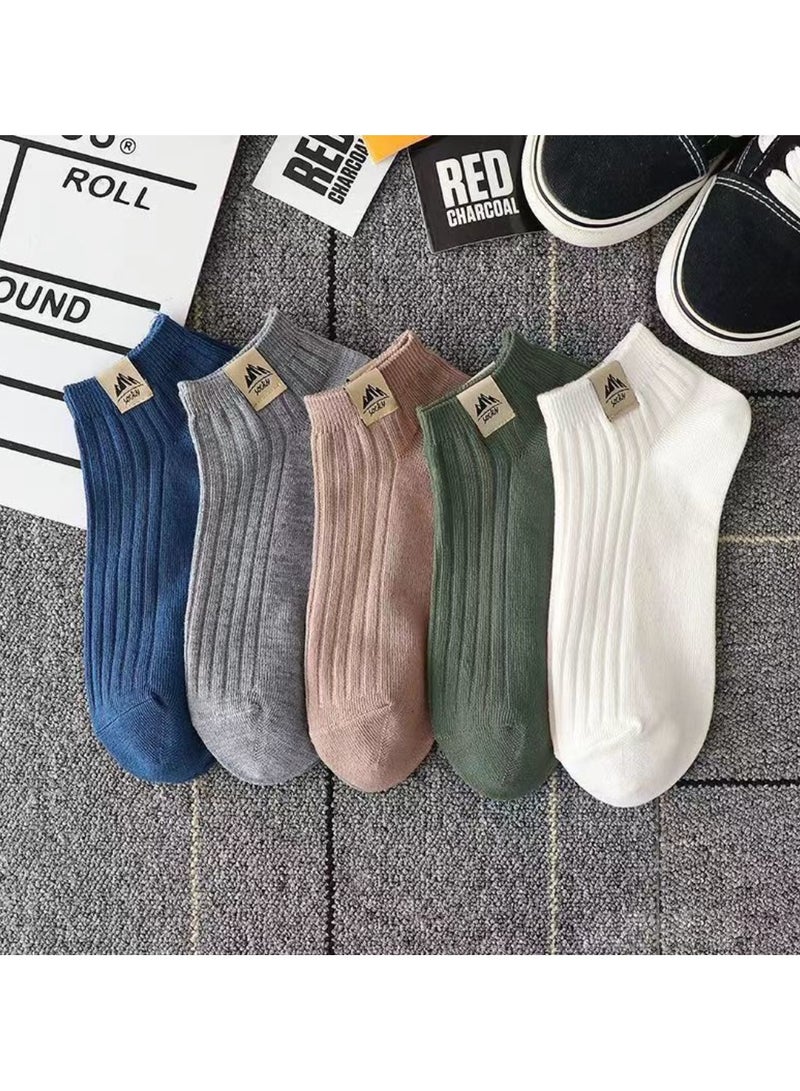 Human Method 5 pairs of socks, unisex, simple, men's and women's sports boat socks, fashionable, versatile, comfortable, breathable, sweat-absorbing, casual socks, short socks, deodorizing, ins, trendy, shallow mouth - soft and durable, suitable for daily wear (5 pairs, multi-color) - Image 2