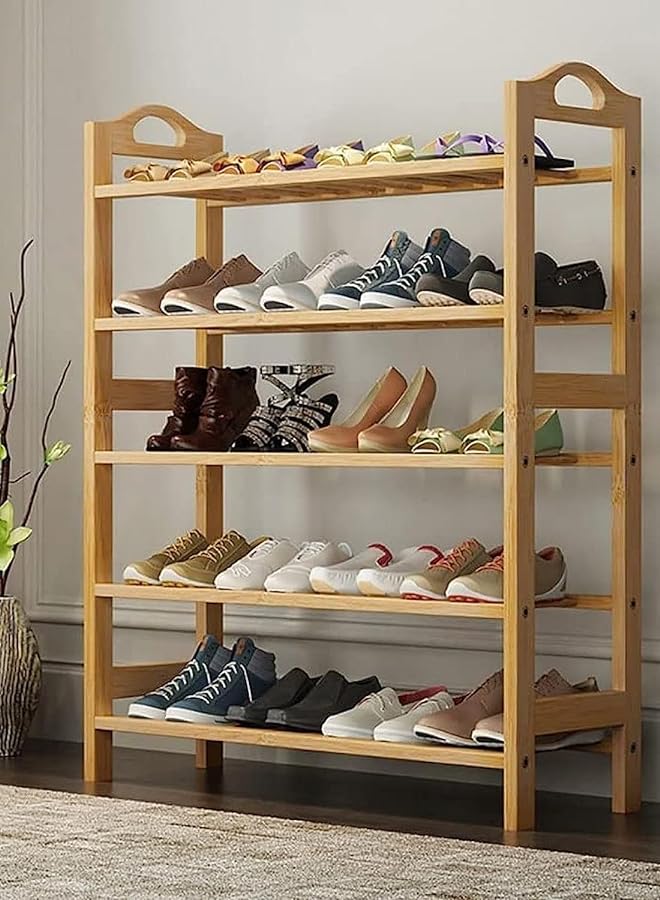 Zaboon For Household Goods 5Tier Shoe Rack Organizer Natural Bamboo 60 * 15 * 5 Beige