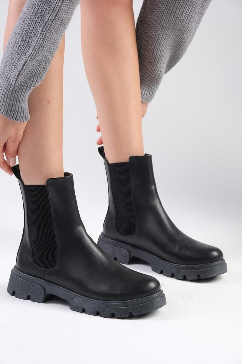Mio Gusto Debora Black Color Thin Fur Lined Elastic Thick Soled Women's Boots  - Image 3