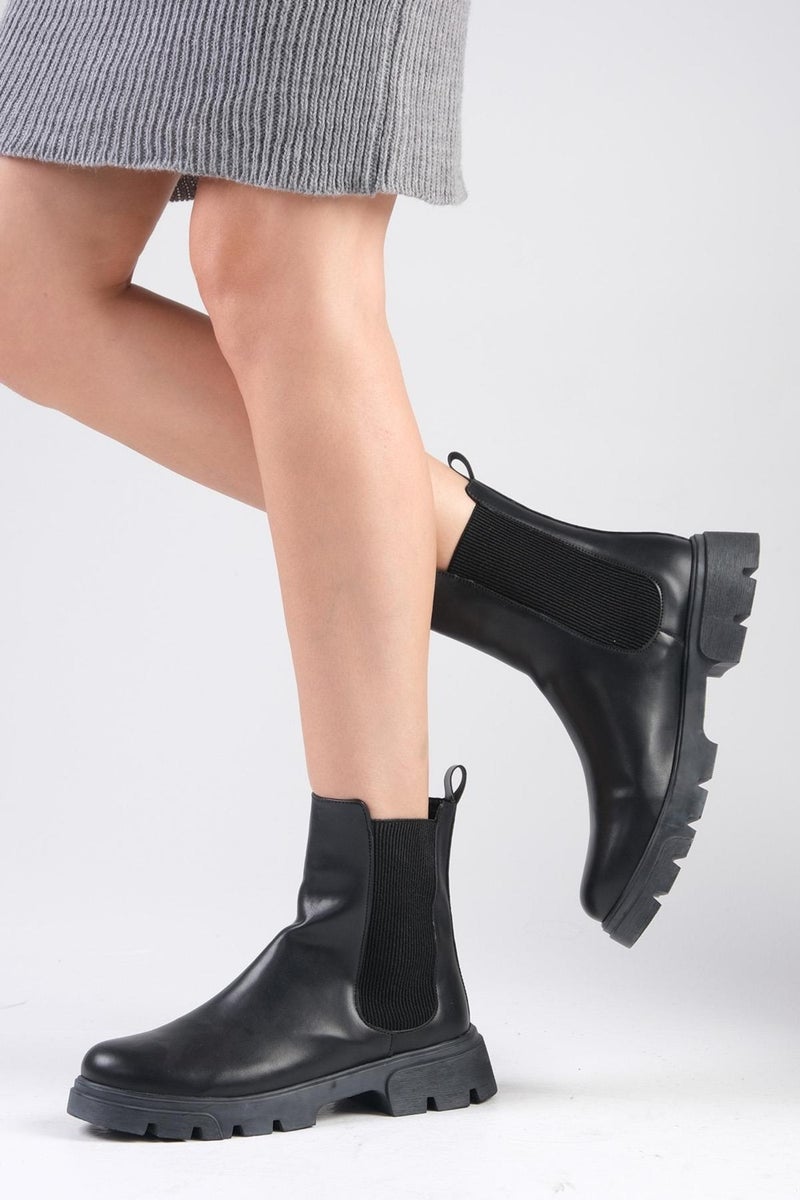 Mio Gusto Debora Black Color Thin Fur Lined Elastic Thick Soled Women's Boots  - Image 4