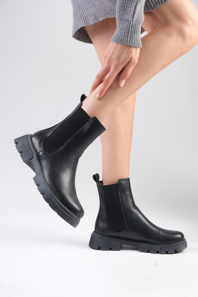 Mio Gusto Debora Black Color Thin Fur Lined Elastic Thick Soled Women's Boots  - Image 1