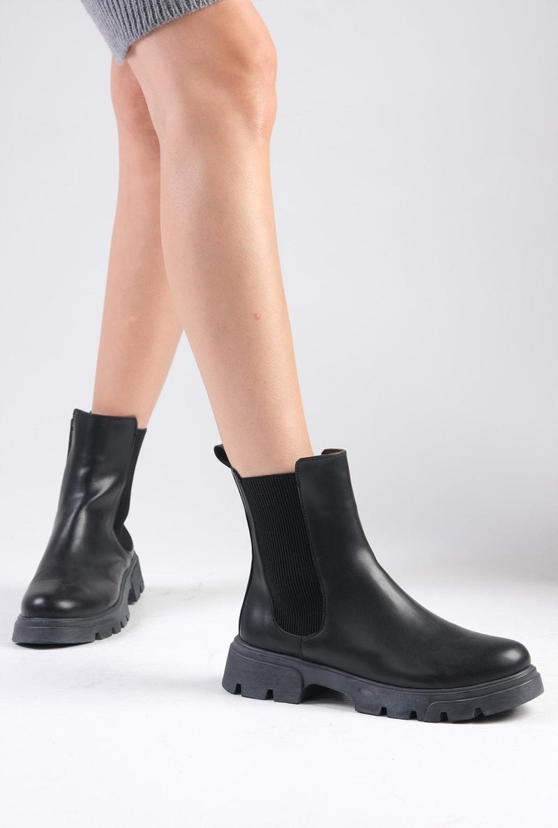 Mio Gusto Debora Black Color Thin Fur Lined Elastic Thick Soled Women's Boots  - Image 5