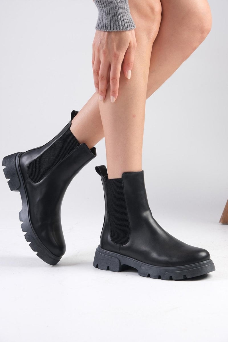 Mio Gusto Debora Black Color Thin Fur Lined Elastic Thick Soled Women's Boots  - Image 2