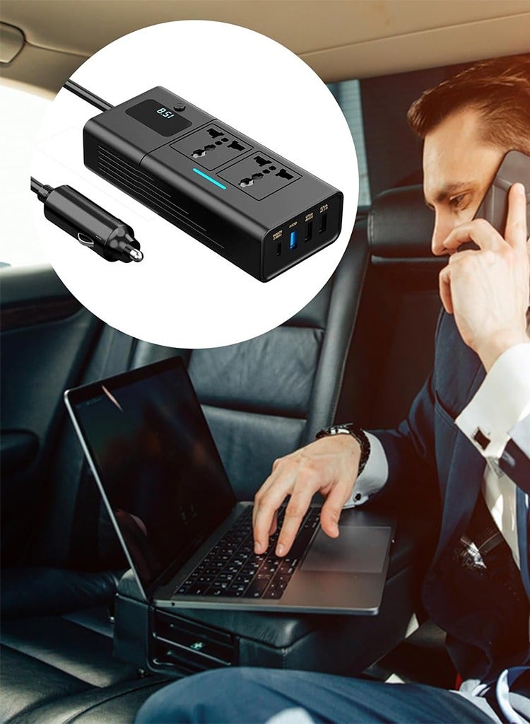 ديجيتبلس عاكس طاقة مثبت على السيارة بقدرة 200 وات مع PD 30 وات، ومنافذ شحن سريعة QC 3.0 وشاشة رقمية، Digitplus DP-X011 - أسود  - Image 3