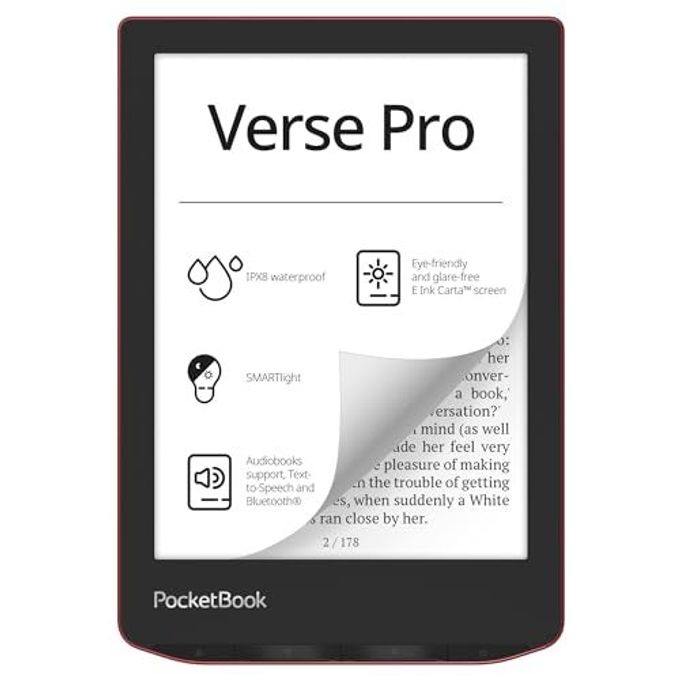 PocketBook Verse Pro E-Reader Waterproof | Eye-Friendly 6'' E-Ink Carta Hd Touchscreen | Audio-Book & E-Book Reader | Text-To-Speech Function | Smartlight | 16Gb | Wifi & Bluetooth | Red - Image 1
