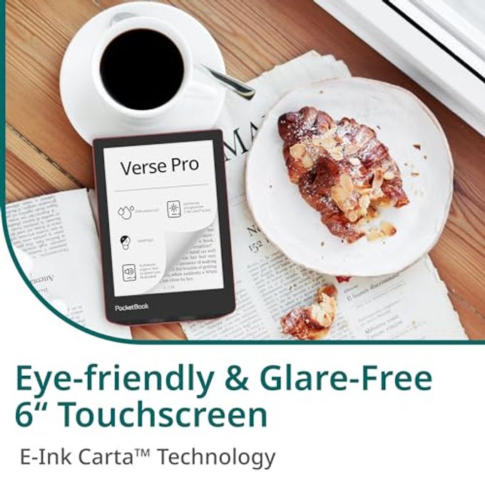 PocketBook Verse Pro E-Reader Waterproof | Eye-Friendly 6'' E-Ink Carta Hd Touchscreen | Audio-Book & E-Book Reader | Text-To-Speech Function | Smartlight | 16Gb | Wifi & Bluetooth | Red - Image 5