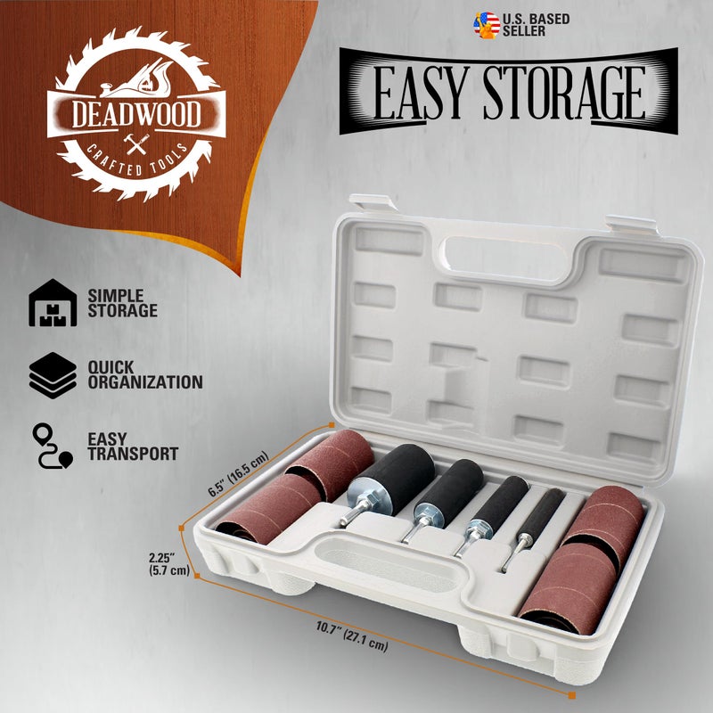 Deadwood Crafted Tools مجموعة طقم أسطوانة صنفرة دريل بريس 1/4 بوصة - أسطوانات صنفرة مطاطية (0.5-1.5 بوصة) وأكمام صنفرة عمود الدوران، 20 قطعة - Image 4