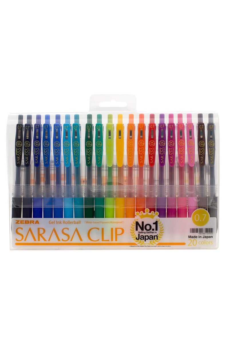 زيبرا قلم حبر جل ساراسا كليب ألوان حبر متنوعة، ٠.٧ مم، رأس حبر جاف، ٢٠ قطعة