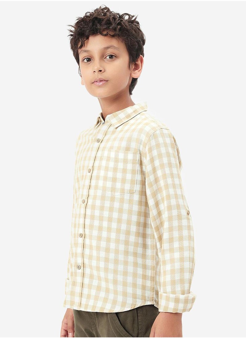 Bonkids Regular Long Sleeve Printed White And Brown Cotton Shirt For Boys 100 % Cotton  - Image 3