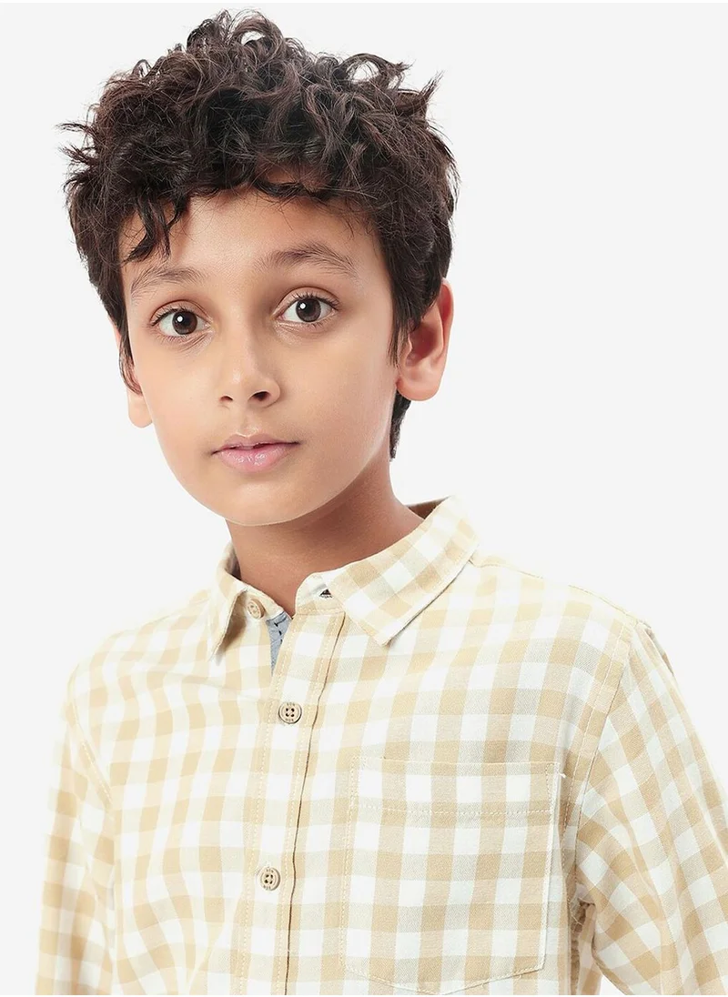 بونكيدز Regular Long Sleeve Printed White And Brown Cotton Shirt For Boys 100 % Cotton