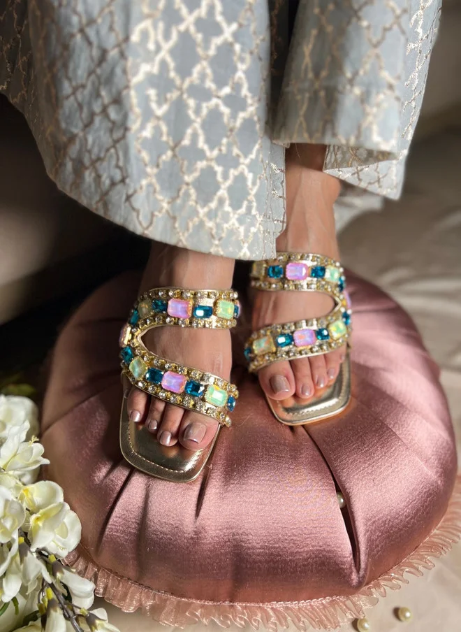 صندل ستوريز SANDAL STORIES Women Embellished Party Open Toe Flats