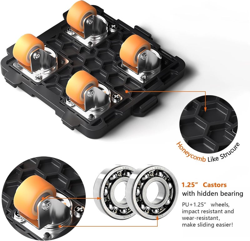 ONEON Furniture Movers with Wheels & Lifter Set, 360° Rotation Upgrated Wheels Axle Contains Bearings Furniture Mover Dolly, 660 Lbs Capacity, for Moving Heavy Furniture, Refrigerator, Sofa, Cabinet - Image 3