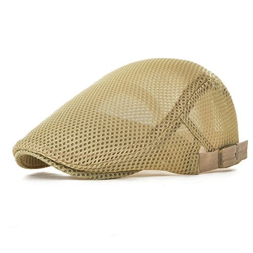 VOBOOM Men Breathable Mesh Summer Hat Adjustable Newsboy Beret Ivy Cabbie Flat Cap (Khaki) - Image 1