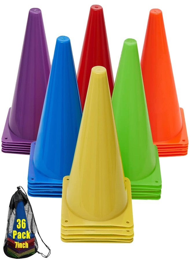 Qtheaes 7" Soccer Cones for Training, 36 Pack Sports Agility Field Plastic Small Cones for Kids Skating Basketball Football Practice Drills, 6 Colors - Image 1