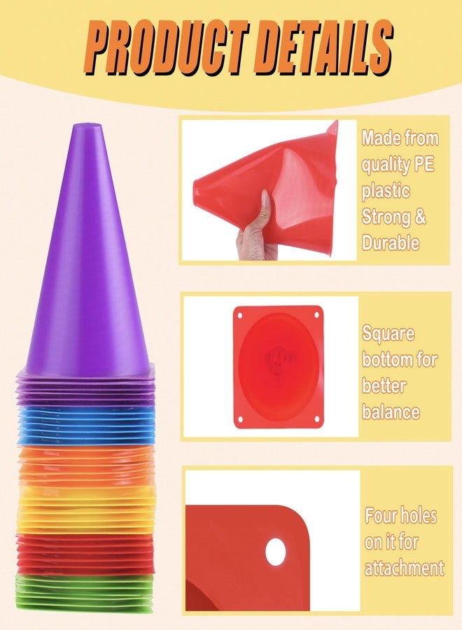 Qtheaes 7" Soccer Cones for Training, 36 Pack Sports Agility Field Plastic Small Cones for Kids Skating Basketball Football Practice Drills, 6 Colors - Image 3