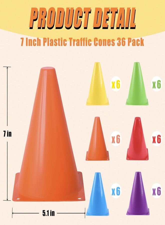 Qtheaes 7" Soccer Cones for Training, 36 Pack Sports Agility Field Plastic Small Cones for Kids Skating Basketball Football Practice Drills, 6 Colors - Image 2