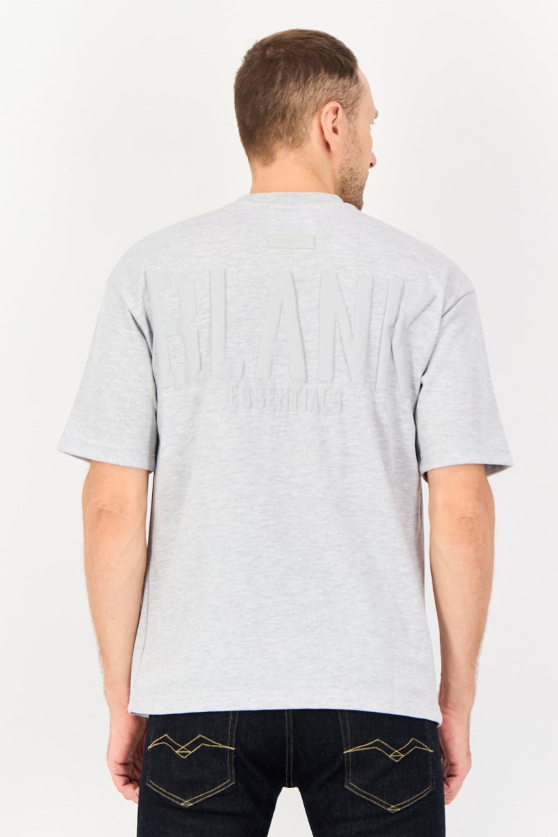 Blank Essentials Men Oversize Fit Short Sleeve Brand Logo T-Shirt, Grey - Image 3