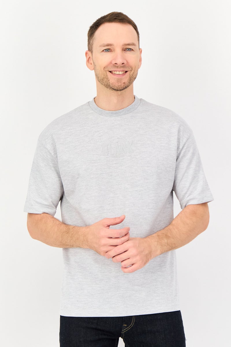 Blank Essentials Men Oversize Fit Short Sleeve Brand Logo T-Shirt, Grey - Image 1