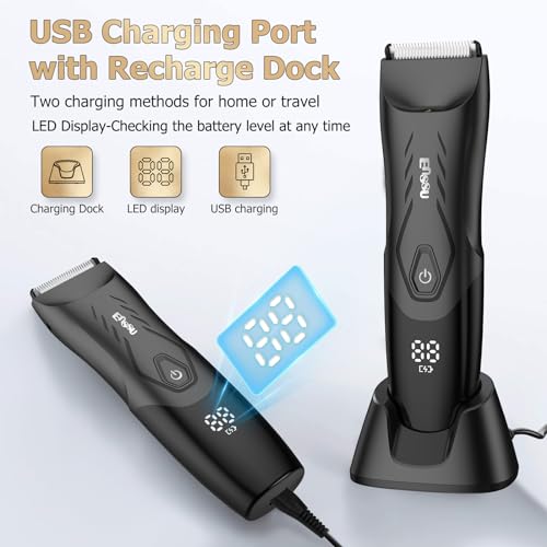 ENSSU Manscape Body Hair Trimmer for Men, Pubic Groin Hair Trimmer for Men with Safe Blade, Cordless Ball Shaver w/Light, Charging Dock, Waterproof Body Groomer, LED Display, 1H Charge,Black - Image 4