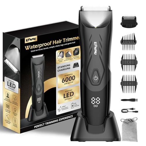 ENSSU Manscape Body Hair Trimmer for Men, Pubic Groin Hair Trimmer for Men with Safe Blade, Cordless Ball Shaver w/Light, Charging Dock, Waterproof Body Groomer, LED Display, 1H Charge,Black - Image 1