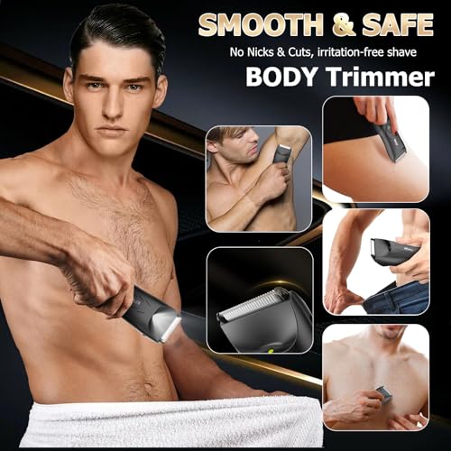 ENSSU Manscape Body Hair Trimmer for Men, Pubic Groin Hair Trimmer for Men with Safe Blade, Cordless Ball Shaver w/Light, Charging Dock, Waterproof Body Groomer, LED Display, 1H Charge,Black - Image 2