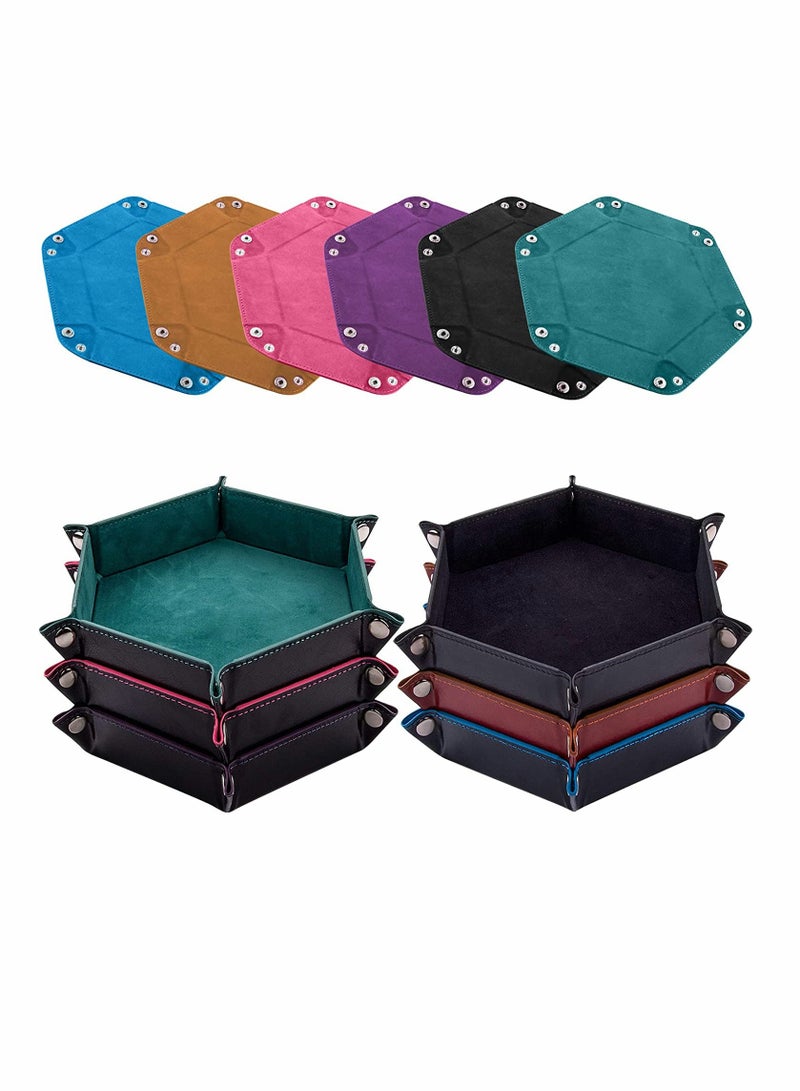 كابتن تيك Dice Tray Hexagon Dice Rolling Holder Folding PU Leather Dice Trays 6 Pieces for Dice Games Like RPG, DND and Other Table Games (Cyan, Black, Violet, Pink, Camel, Sky Blue) - Image 1