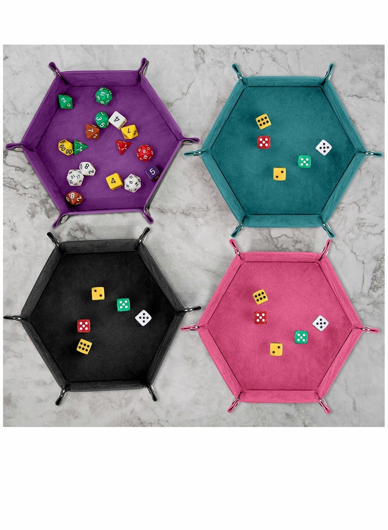 كابتن تيك Dice Tray Hexagon Dice Rolling Holder Folding PU Leather Dice Trays 6 Pieces for Dice Games Like RPG, DND and Other Table Games (Cyan, Black, Violet, Pink, Camel, Sky Blue) - Image 3