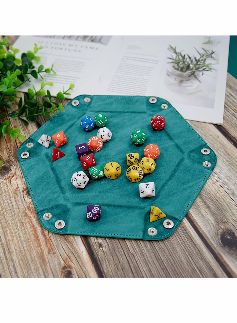 كابتن تيك Dice Tray Hexagon Dice Rolling Holder Folding PU Leather Dice Trays 6 Pieces for Dice Games Like RPG, DND and Other Table Games (Cyan, Black, Violet, Pink, Camel, Sky Blue) - Image 4