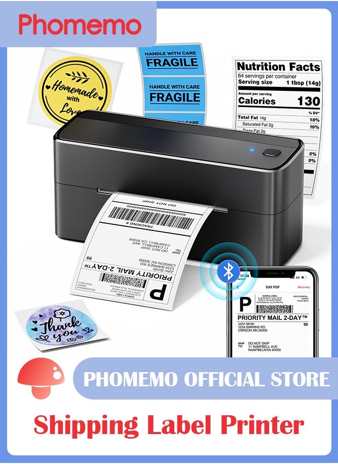 phomemo - 241-BT Bluetooth Thermal Label Printer, 4X6" Wireless Shipping Label Printer for Small Business, Label Printer for Shipping Packages, Compatible with iPhone, Android (Black Grey) - Image 1