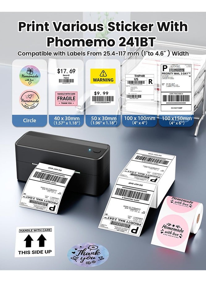 phomemo - 241-BT Bluetooth Thermal Label Printer, 4X6" Wireless Shipping Label Printer for Small Business, Label Printer for Shipping Packages, Compatible with iPhone, Android (Black Grey) - Image 1