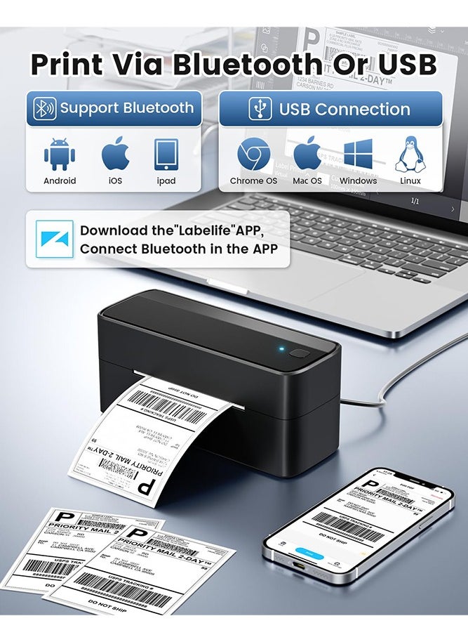 phomemo - 241-BT Bluetooth Thermal Label Printer, 4X6" Wireless Shipping Label Printer for Small Business, Label Printer for Shipping Packages, Compatible with iPhone, Android (Black Grey) - Image 1