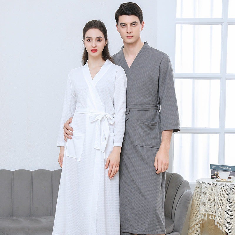Spring Summer Waffle Weave Bathrobe Kimono White  - Image 2