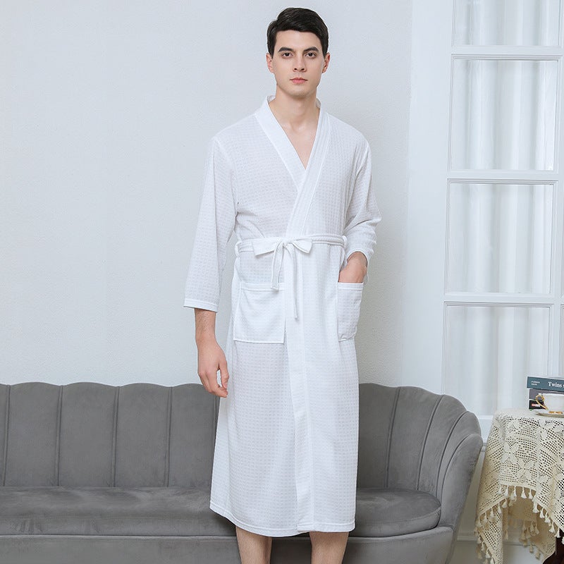 Spring Summer Waffle Weave Bathrobe Kimono White  - Image 5