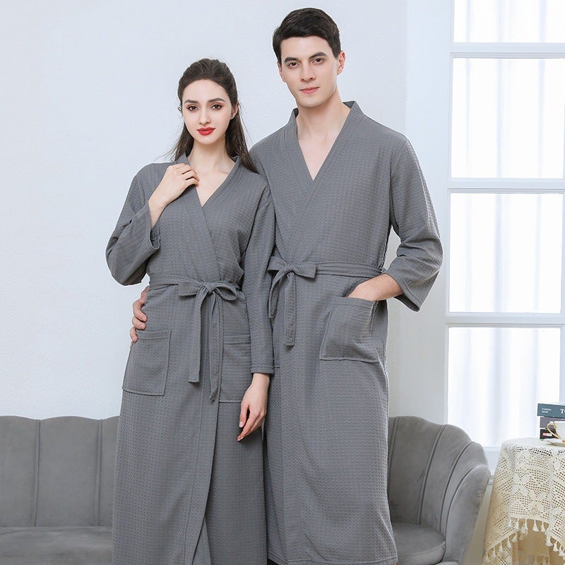 Spring Summer Waffle Weave Bathrobe Kimono White  - Image 3