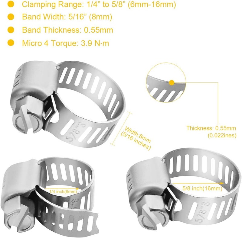 WIN-LONG 1/2'' Stainless Steel Hose Clamps - 24PK Size 4 Small Worm Gear Drive Hose Clamps Clamping Range 1/4 Inch to 5/8 Inch (6mm-16mm) for Automotive Plumbing, 1/4'' Clamps, 1/2'' Clamps - Image 3