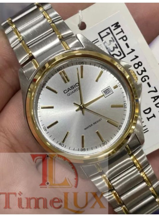 كاسيو ساعة كاسيو النسائية بحزام معدني فضي وذهبي تناظرية LTP-1183G-7ADF - Image 4