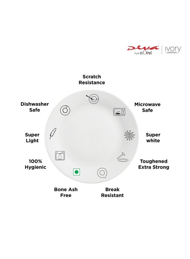 La Opala Diva, Ivory Collection, Opal Glass Quarter Plate Set 6 pcs, Grace Blue, White, Standard - Image 3