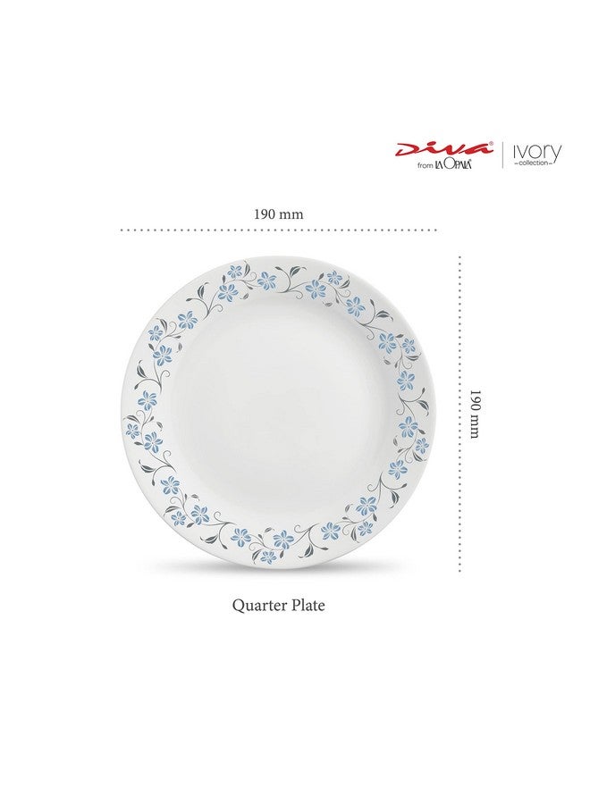 La Opala Diva, Ivory Collection, Opal Glass Quarter Plate Set 6 pcs, Grace Blue, White, Standard - Image 2