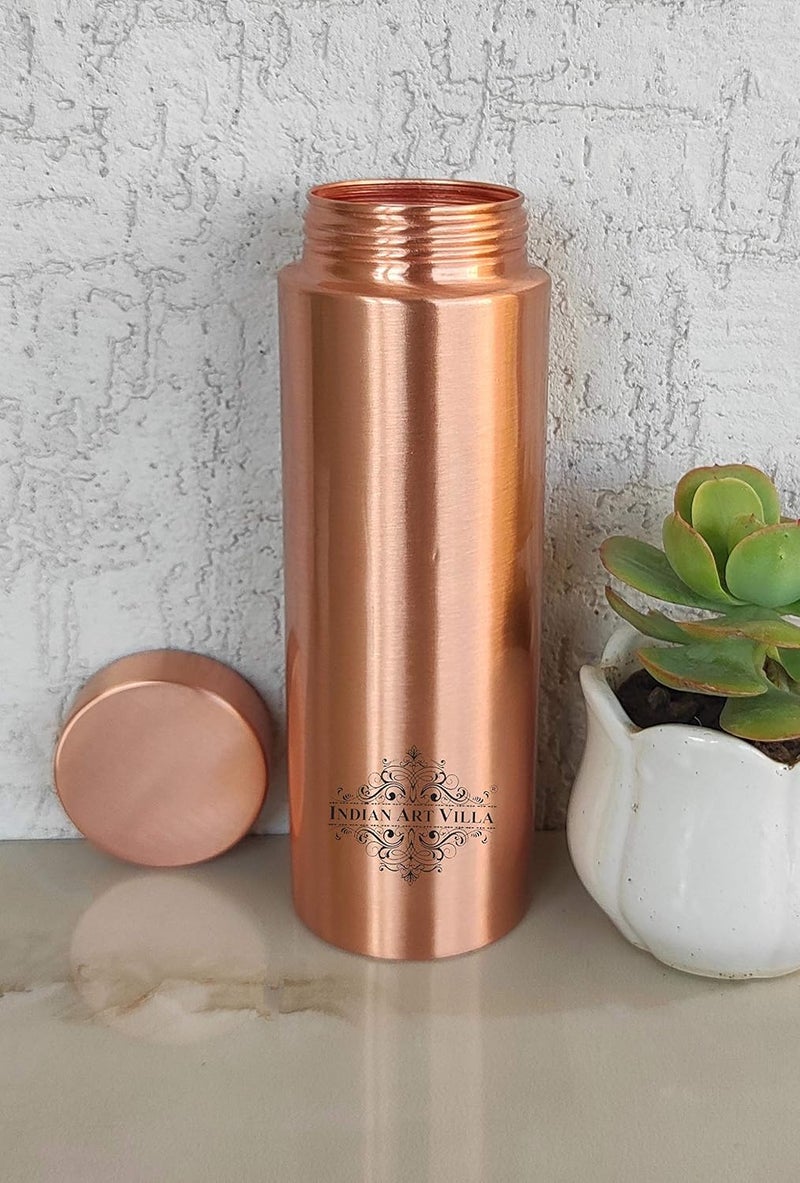 INDIAN ART VILLA INDIAN ART VILLA Pure Copper Leak Proof Bottle with Straight Design for Drinkware Storage Purpose Ayurvedic Health Benefits Volume1000 ml  - Image 1