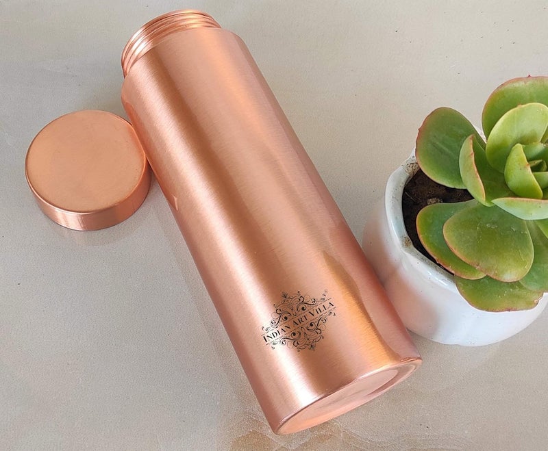 INDIAN ART VILLA INDIAN ART VILLA Pure Copper Leak Proof Bottle with Straight Design for Drinkware Storage Purpose Ayurvedic Health Benefits Volume1000 ml  - Image 5