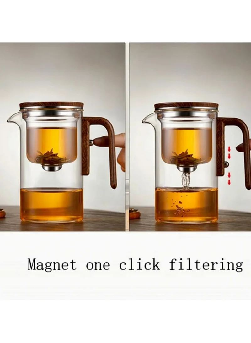 كويزيرا إبريق شاي زجاجي بمقبض خشبي مقاوم للحرارة بنقرة واحدة إبريق شاي زجاجي أوتوماتيكي Tea-520ml