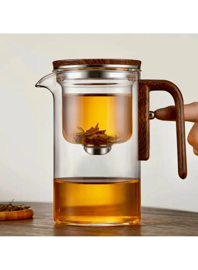 Quesera  Glass Teapot With Wood Handle Heated Resistant One-Click Automatic Glass Tea Pot Tea-520ml  | Best Price UAE